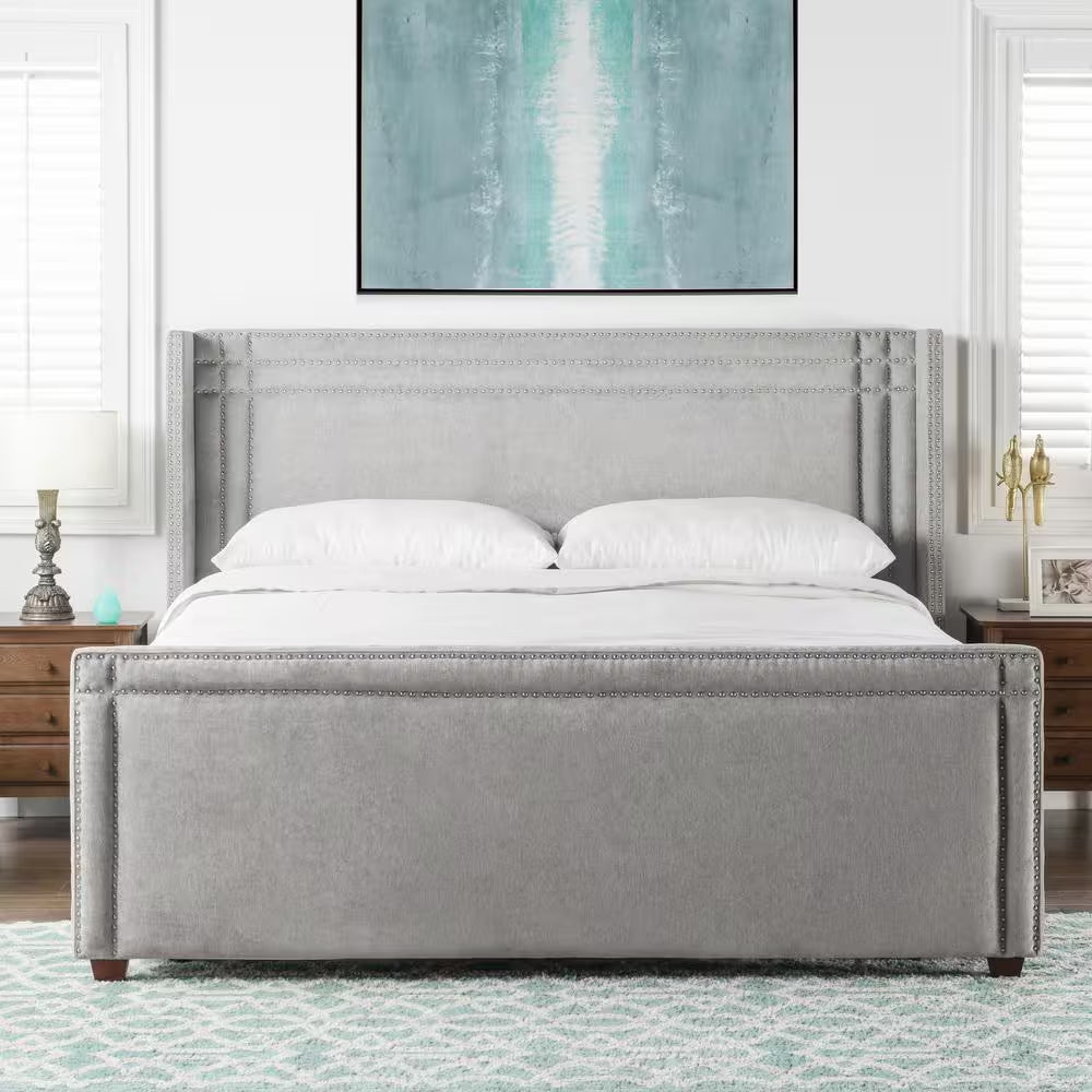 Elle Silver Grey King Upholstered Bed