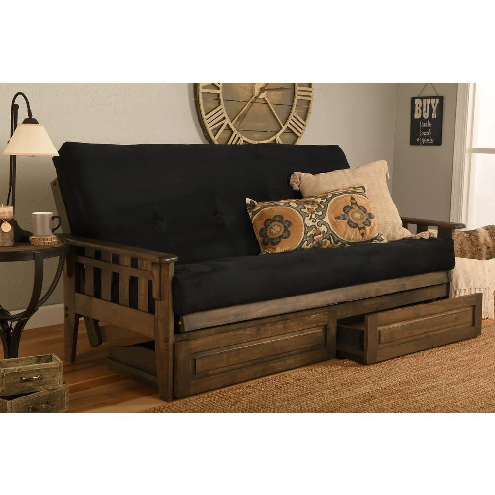 Tucson Frame with Suede Fabric Mattress in Black/Walnut