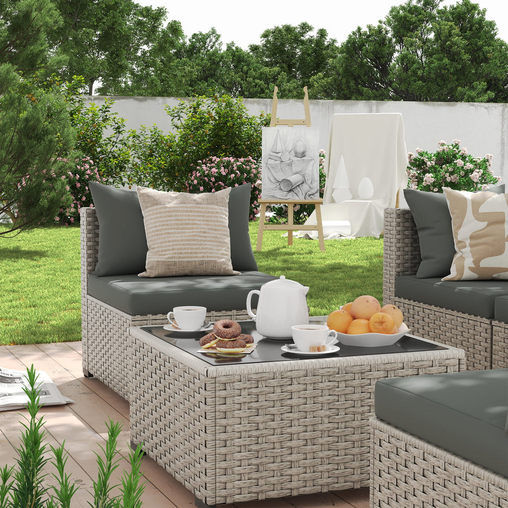 7 Pieces Patio Conversation Set, Outdoor Sectional PE Rattan Wicker Furniture Seat,Dark Gray