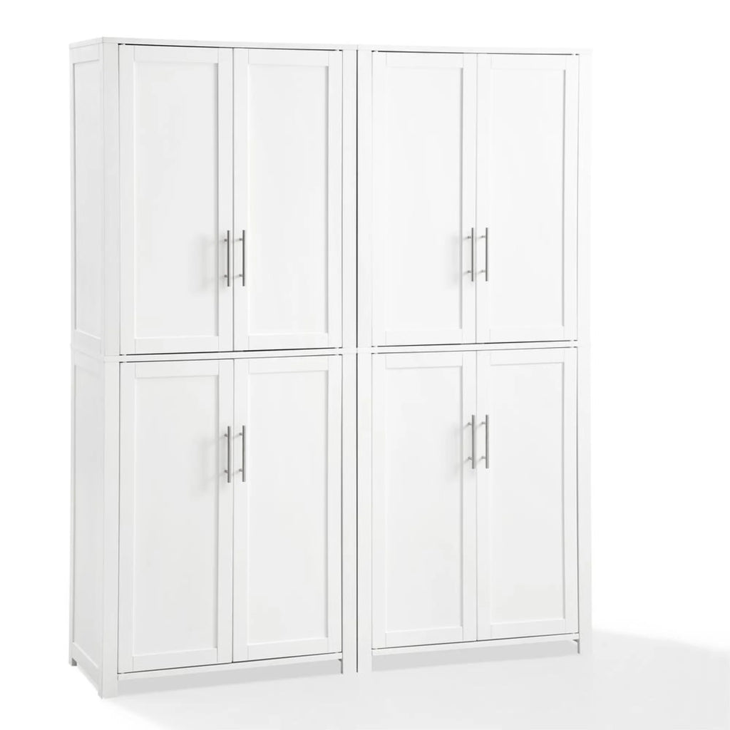 Savannah Transitional Tall Wood Pantry in White (Set of 2)