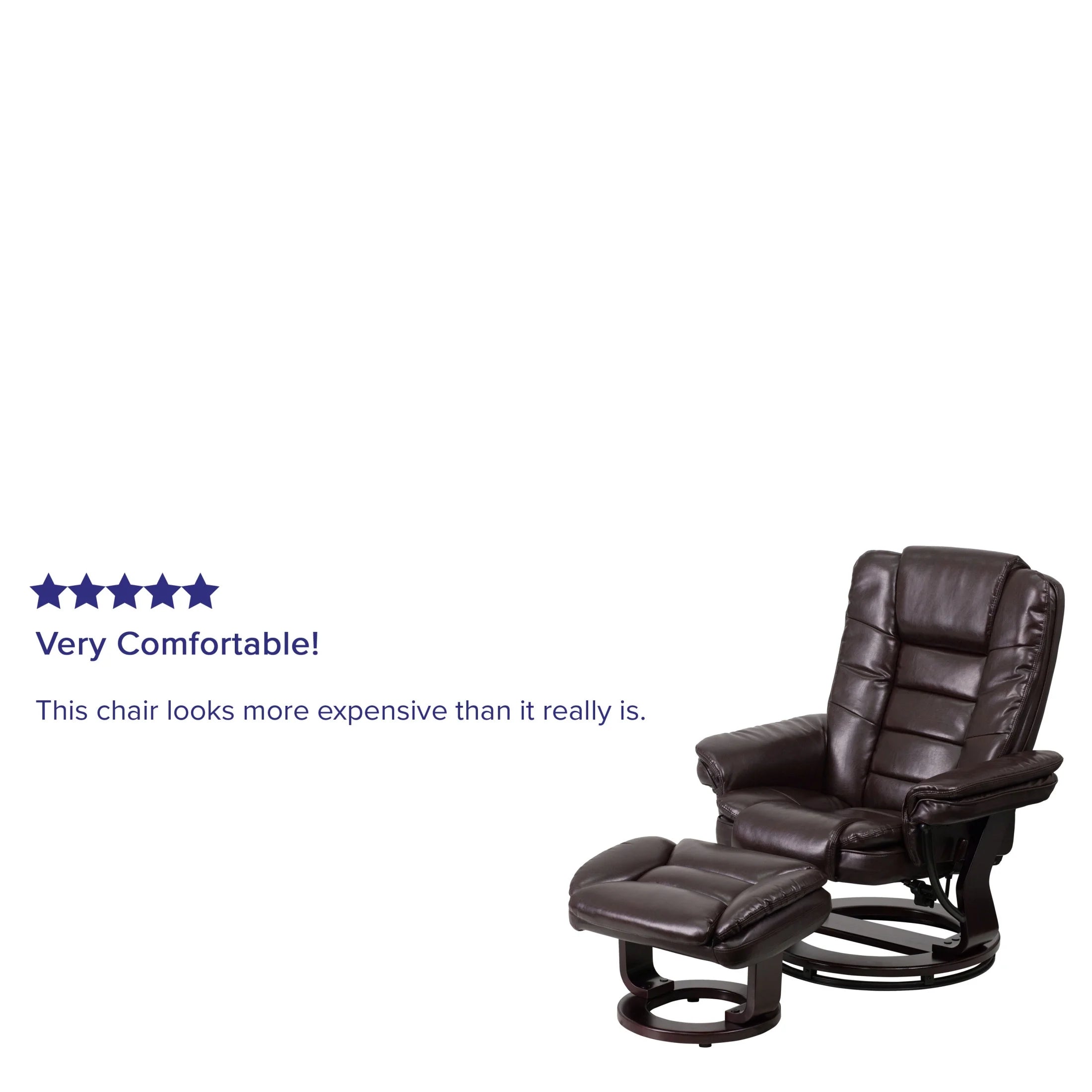 Bali Leathersoft Upholstered Recliner with Ottoman, Arms, and Headrest, Brown