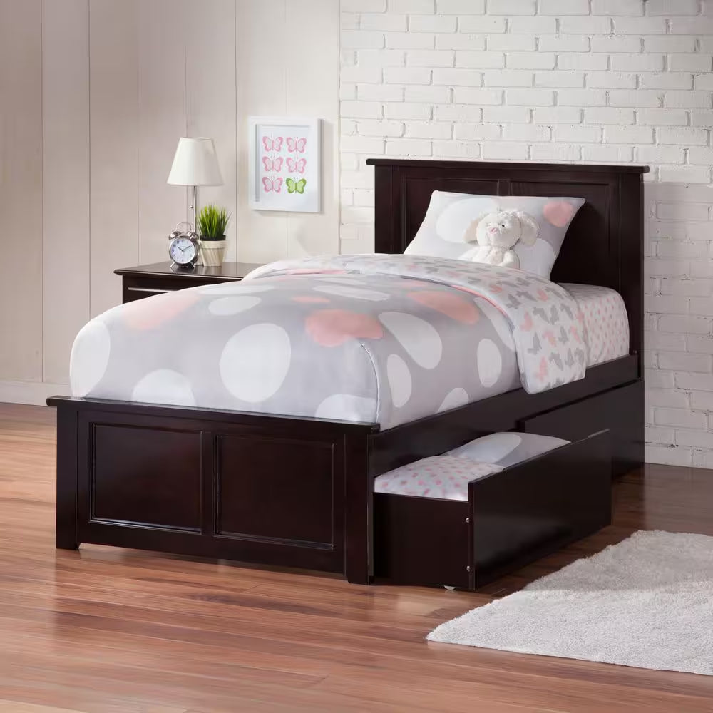 Madison Espresso Twin XL Platform Bed with Matching Foot Board and 2 Urban Bed Drawers