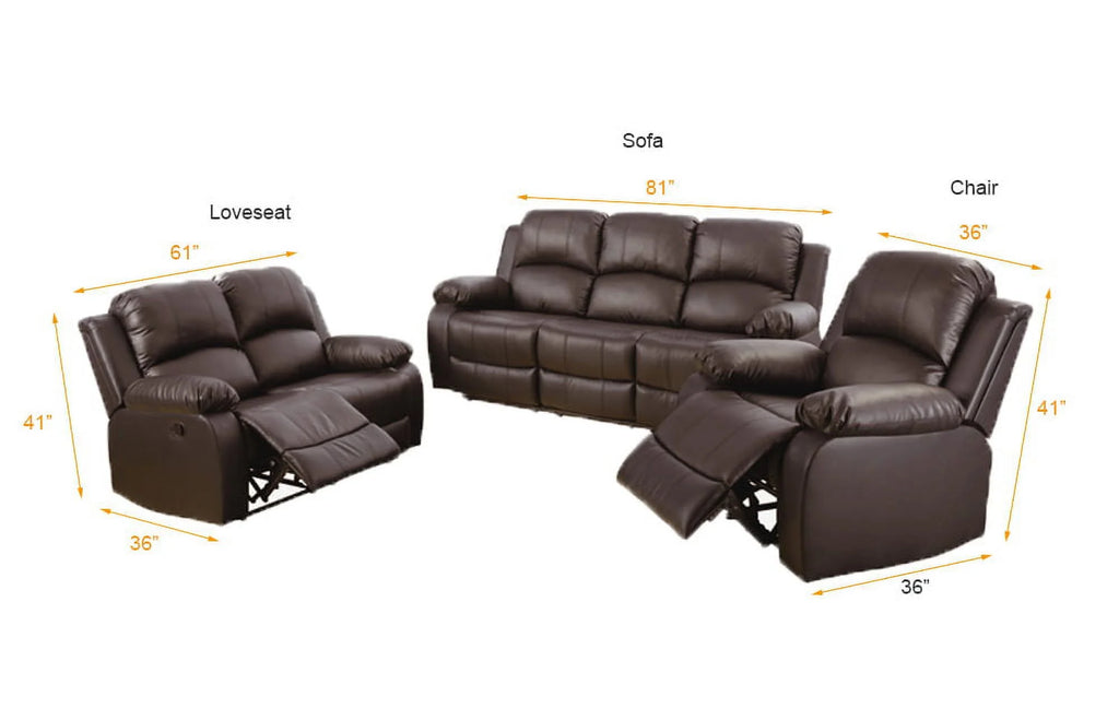 Furniture Bonded Leather Recliner Set Living Room Set, Loveseat, Brown