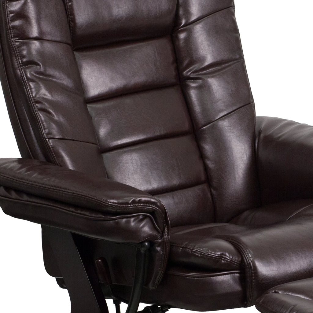 Bali Leathersoft Upholstered Recliner with Ottoman, Arms, and Headrest, Brown