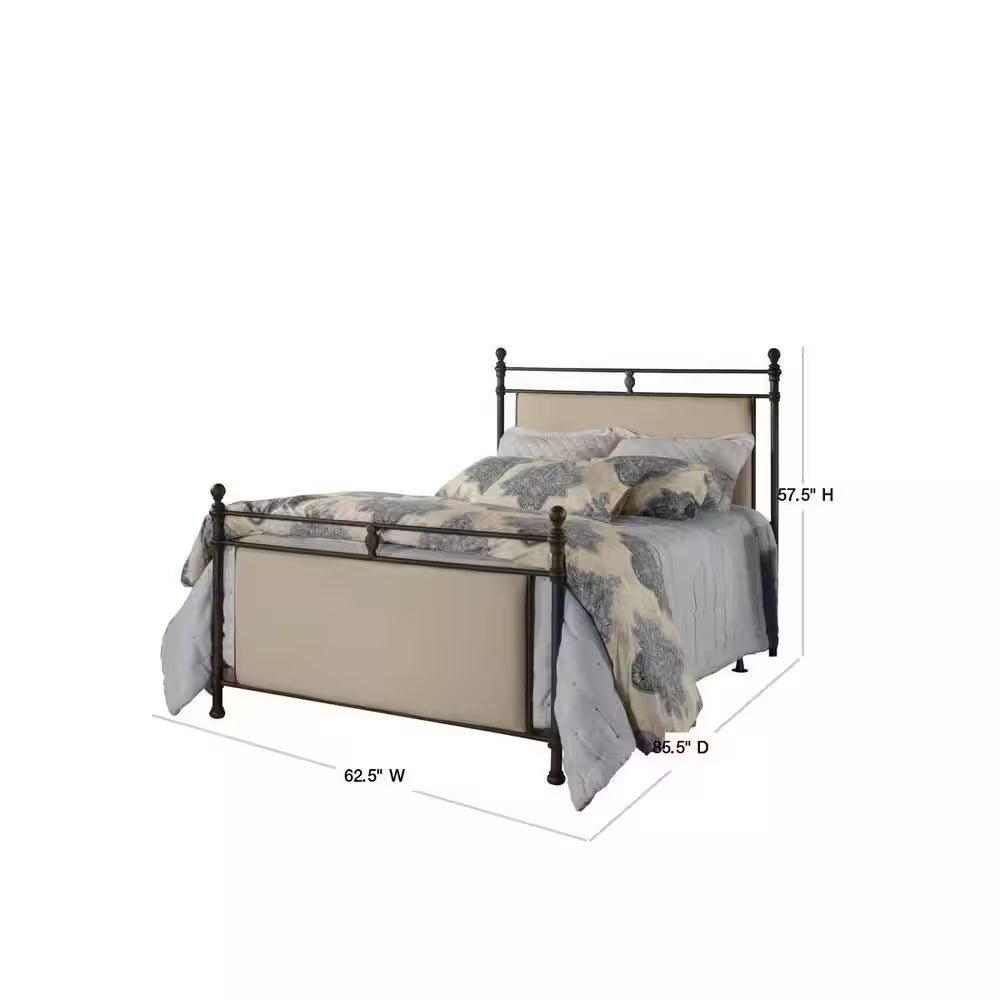 Ashley Rustic Brown and Linen Stone Fabric Queen Bed, Bed Rails Included