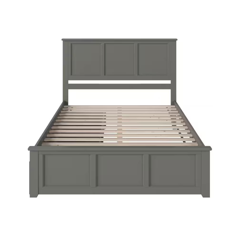 Madison Gray Solid Wood Frame King Size Storage Platform Bed with Matching Footboard with 2 Bed Drawers