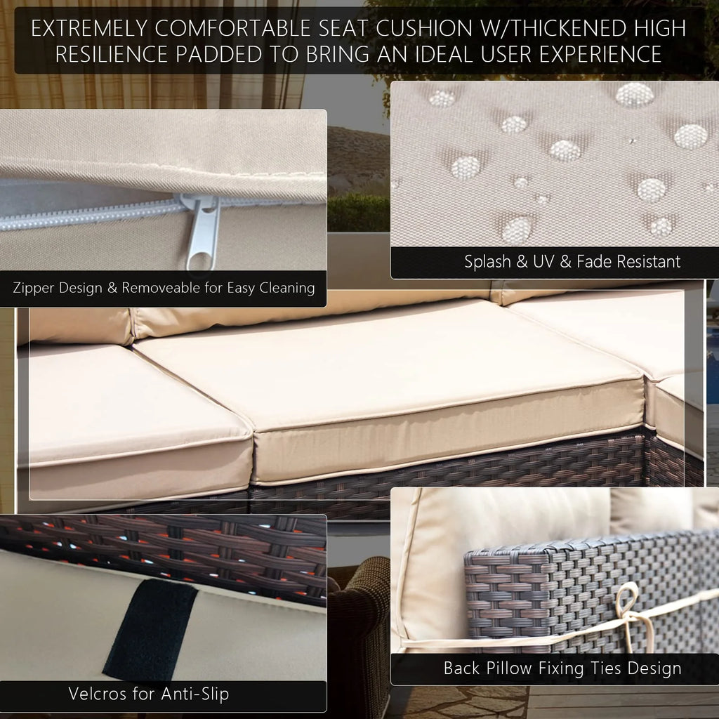 7 Piece Outdoor Patio Furniture Set PE Rattan Wicker Patio Sectional Sofa Conversation Set(Sand)