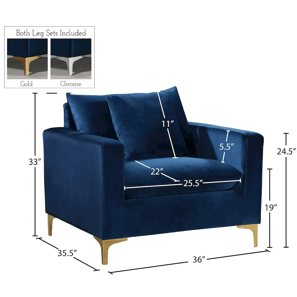 Modern Naomi Velvet Accent Chair in Navy