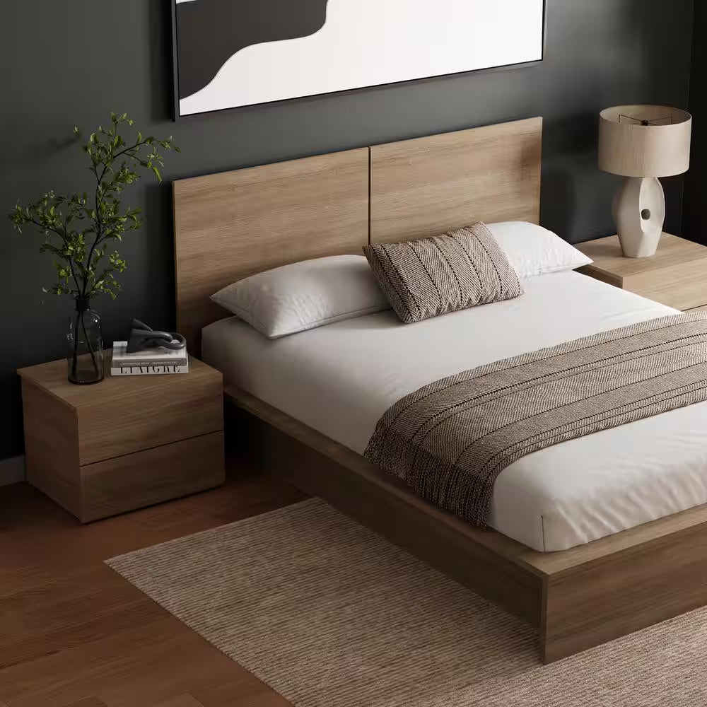James 4-Piece Brown Oak Queen Size Bedroom Set