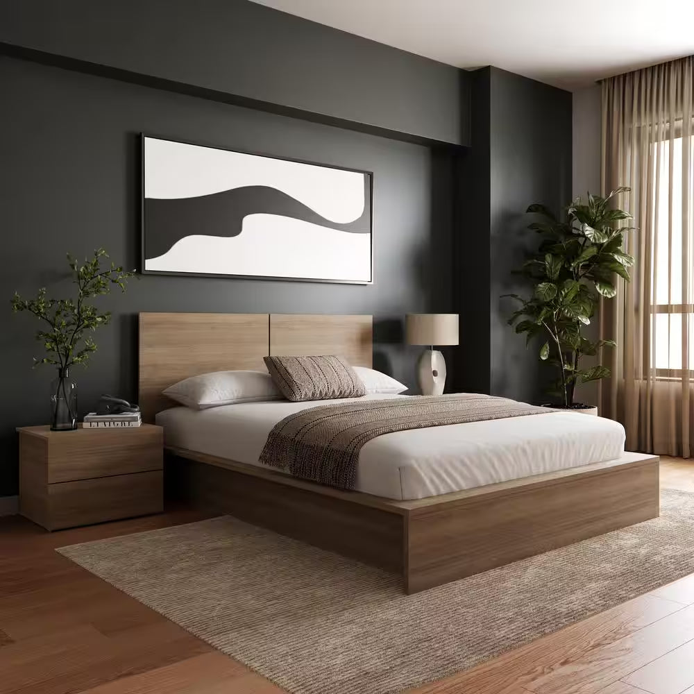 James 4-Piece Brown Oak Queen Size Bedroom Set