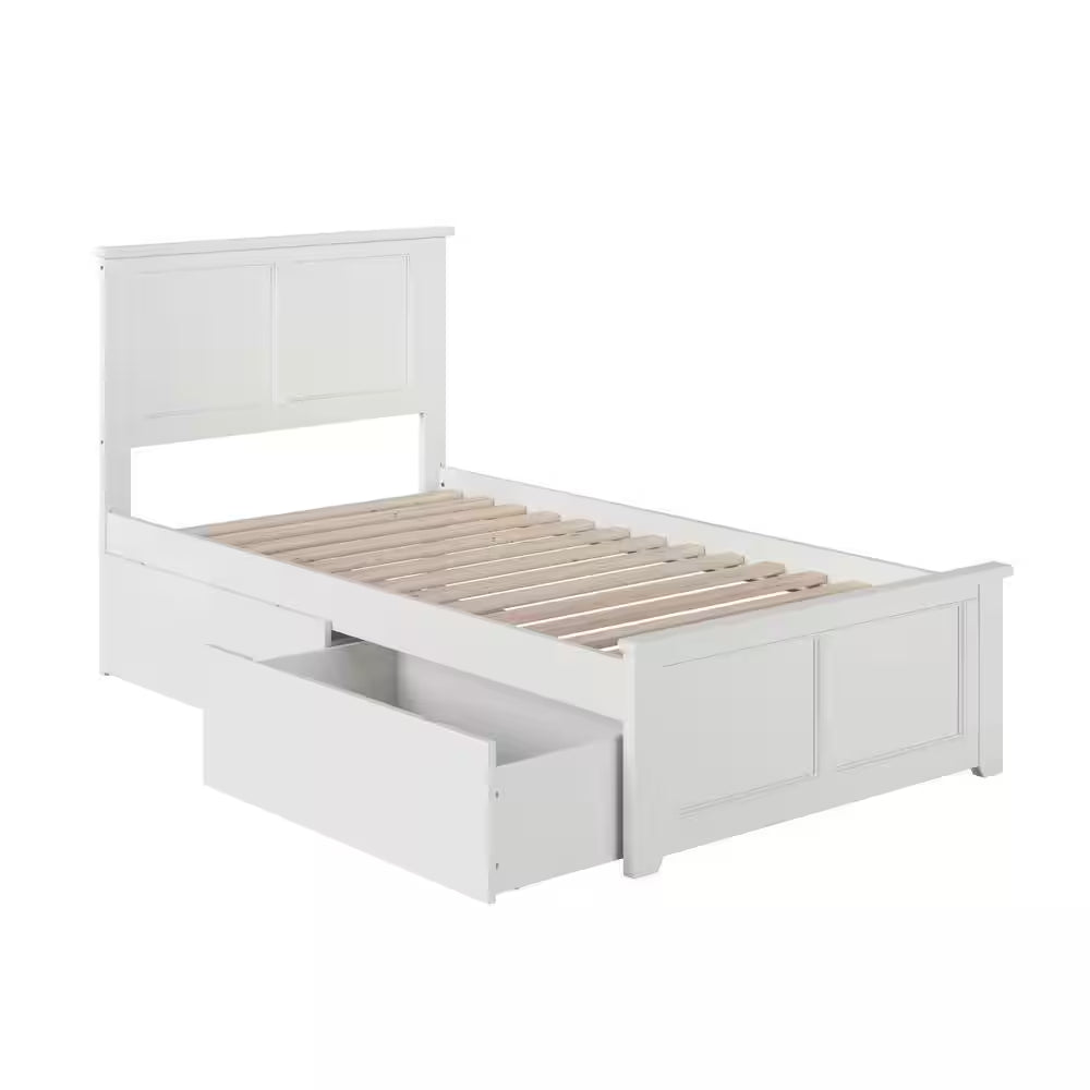 Madison White Twin XL Platform Bed with Matching Foot Board with 2-Urban Bed Drawers