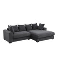 Solid Print L Shaped Sectional Sofa with Pillows, Dark Gray