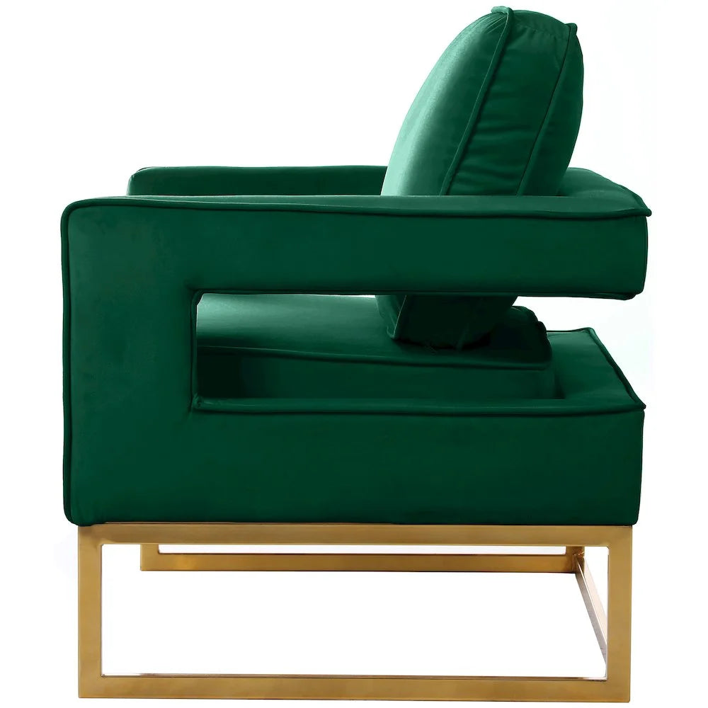 Noah Green Velvet Accent Chair with Gold Iron Base