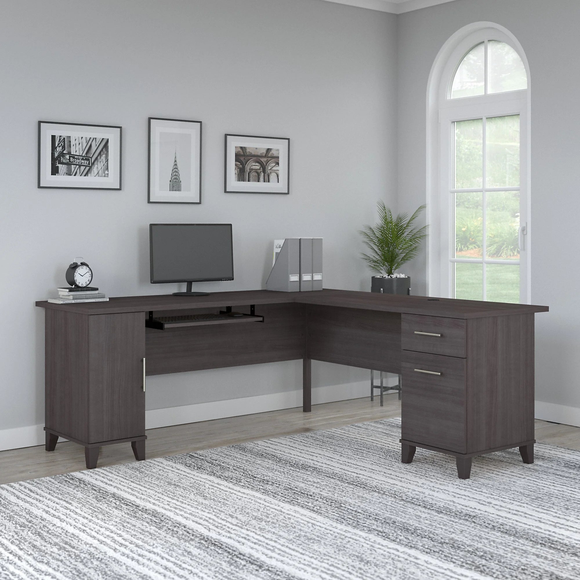 Somerset 72" L Shaped Desk with Storage, Storm Gray