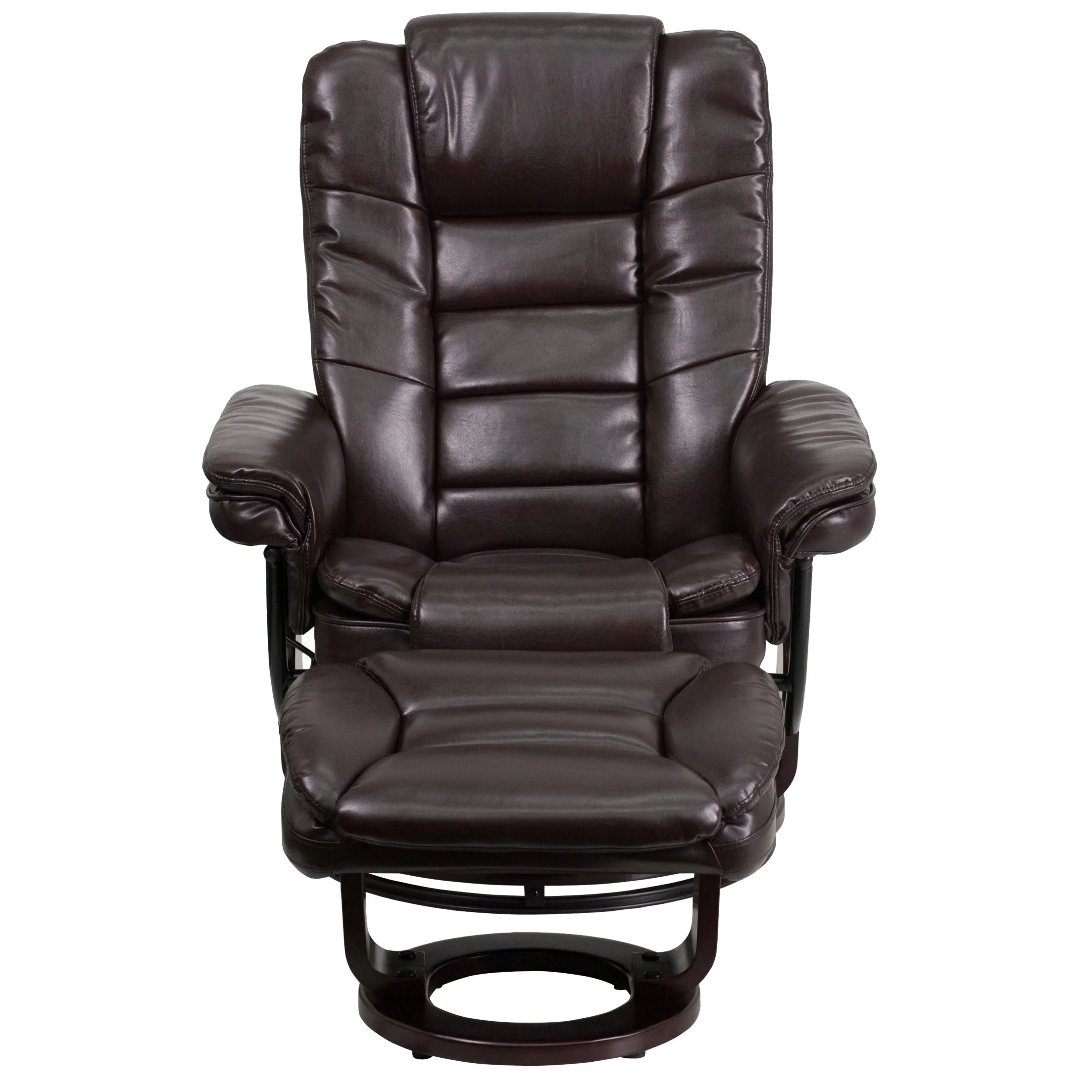 Bali Leathersoft Upholstered Recliner with Ottoman, Arms, and Headrest, Brown