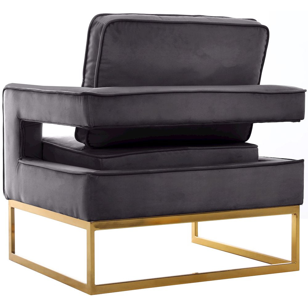 Noah Gray Velvet Accent Chair with Gold Iron Base