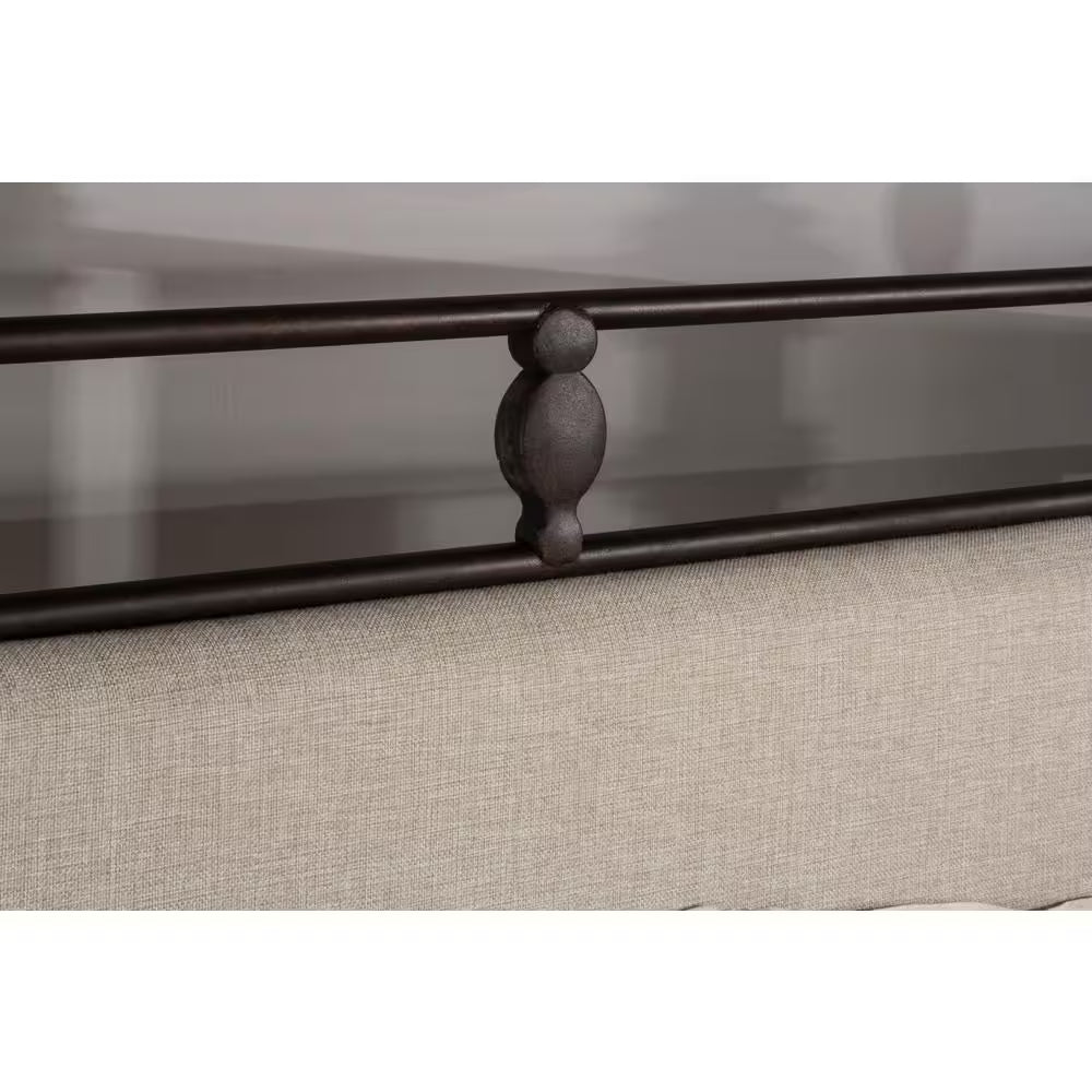 Ashley Rustic Brown and Linen Stone Fabric Queen Bed, Bed Rails Included