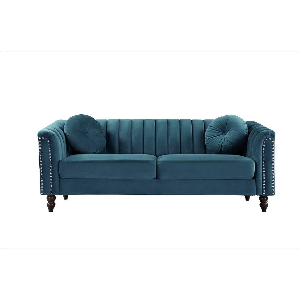 Hills Tufted Back Nailhead 75.2" Sofa-Blue Green