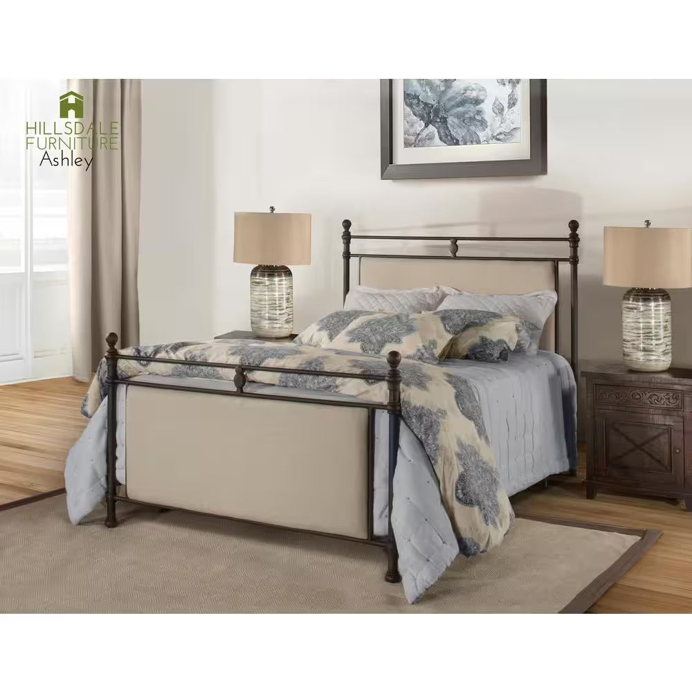 Ashley Rustic Brown and Linen Stone Fabric Queen Bed, Bed Rails Included