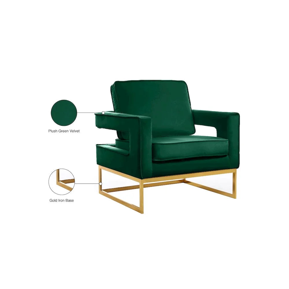 Noah Green Velvet Accent Chair with Gold Iron Base