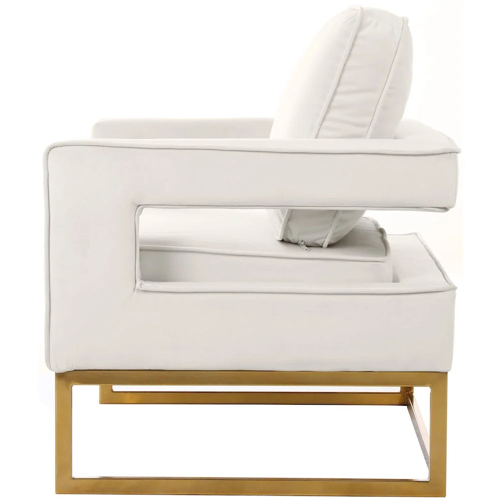 Noah Cream Velvet Accent Chair with Gold Iron Base