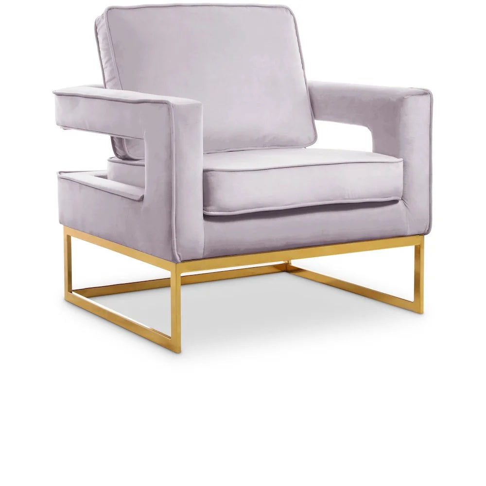 Noah Pink Velvet Accent Chair with Gold Iron Base