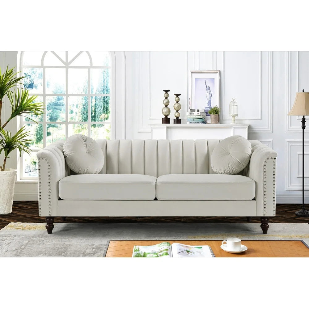 Hills Tufted Back Nailhead 75.2" Sofa-Ivory