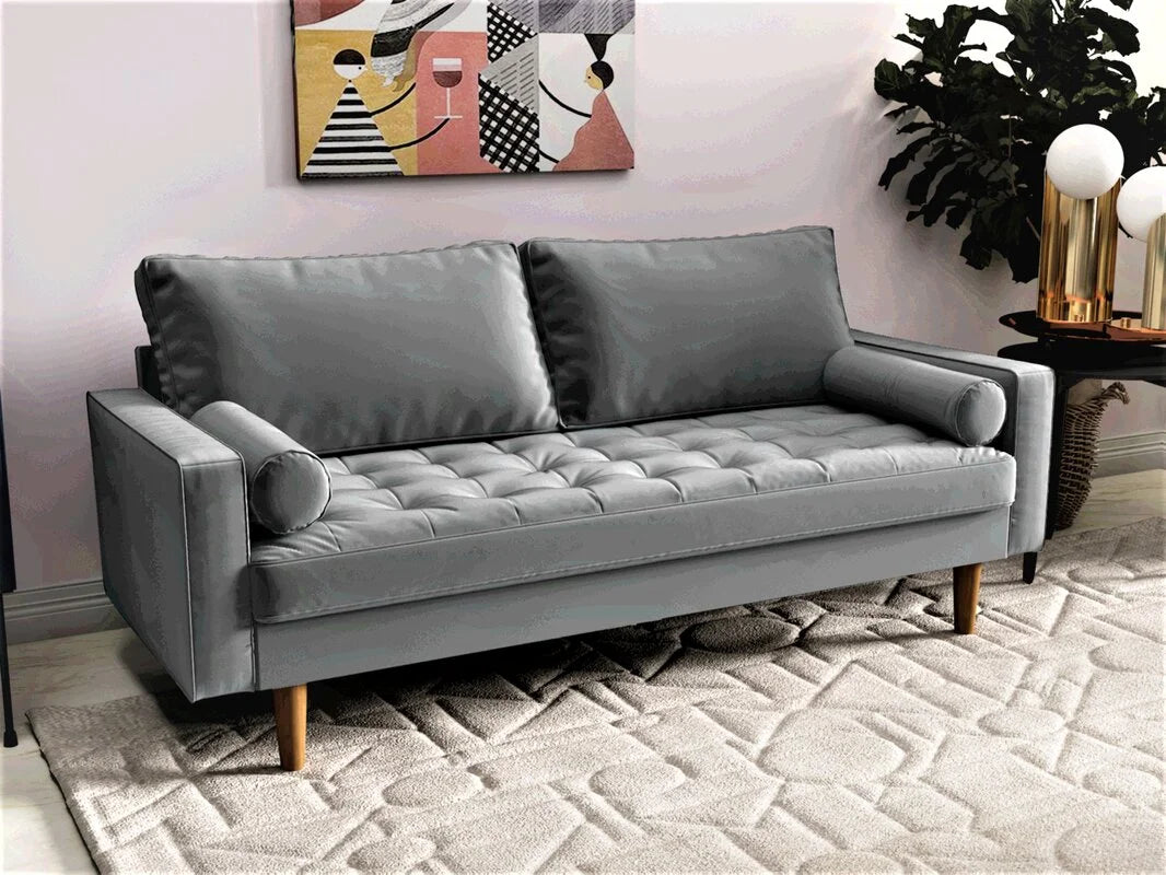 Matsuko Velvet 70" Square Arm Polyester Sofa, Gray