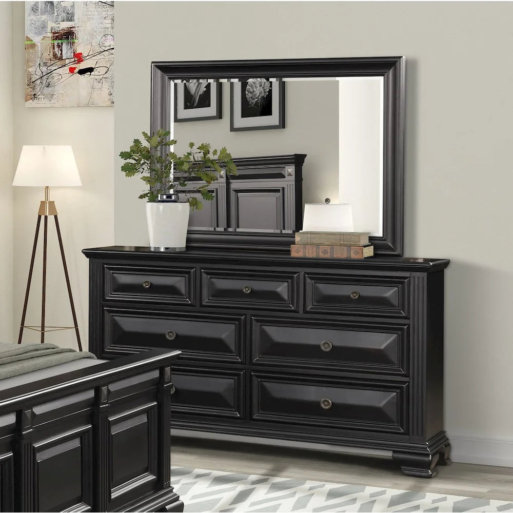 Renova Vintage Black 7-Drawer Dresser with Mirror