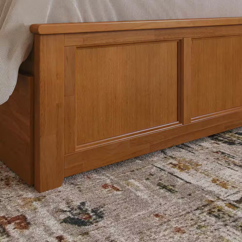 Madison Light Toffee Natural Bronze Solid Wood Frame Queen Platform Bed with Matching Footboard and Storage Drawers