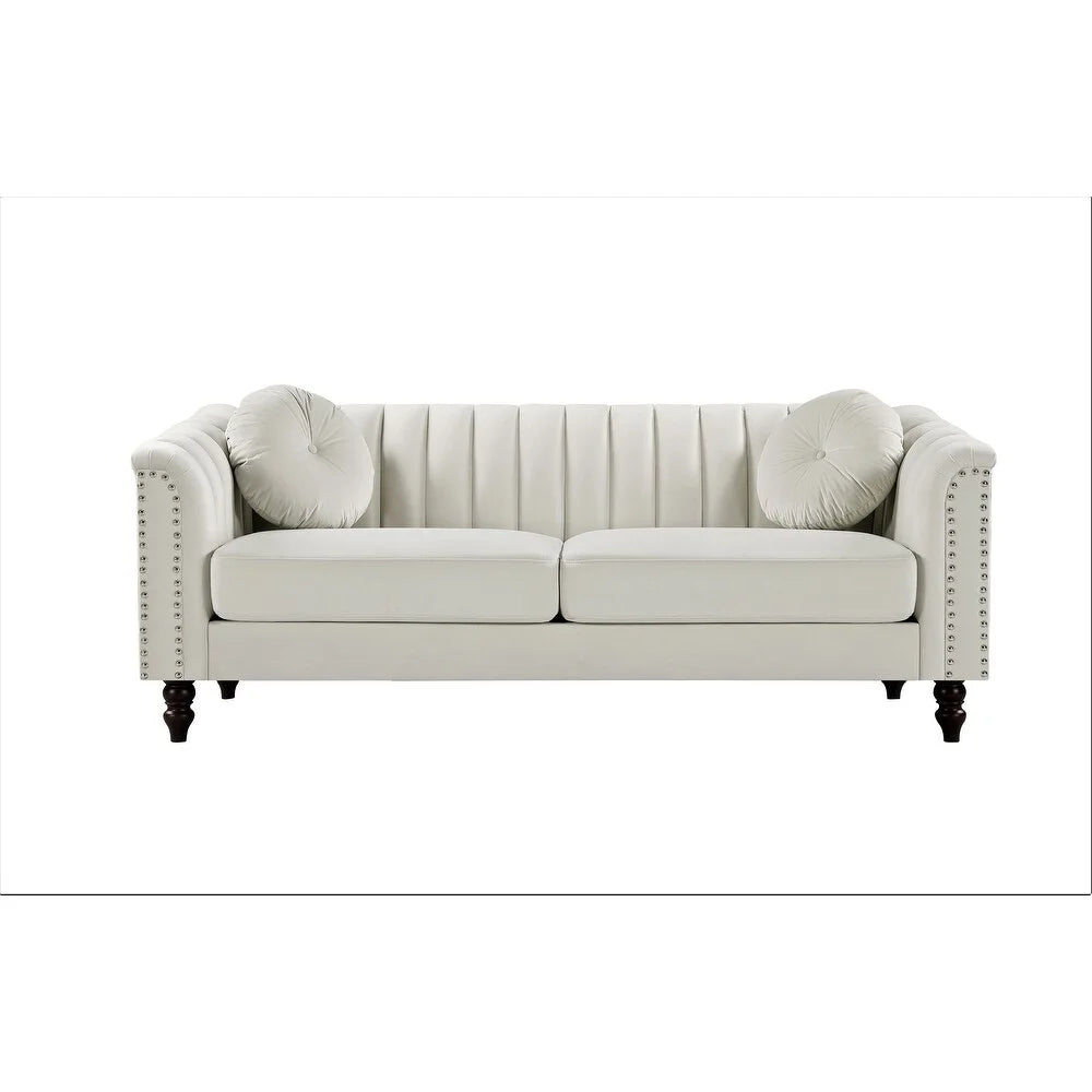 Hills Tufted Back Nailhead 75.2" Sofa-Ivory