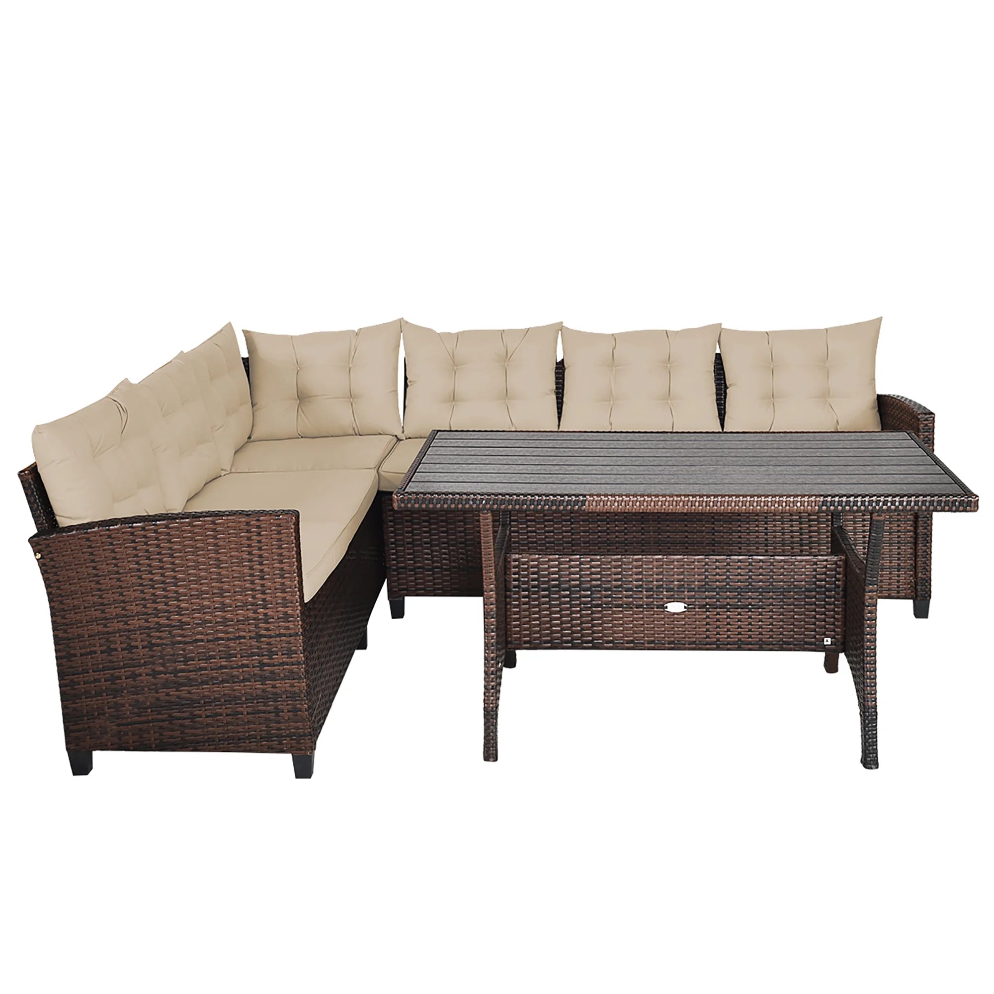 3PCS Rattan Dining Set Patio Furniture 6 Seats Sofa Cushioned