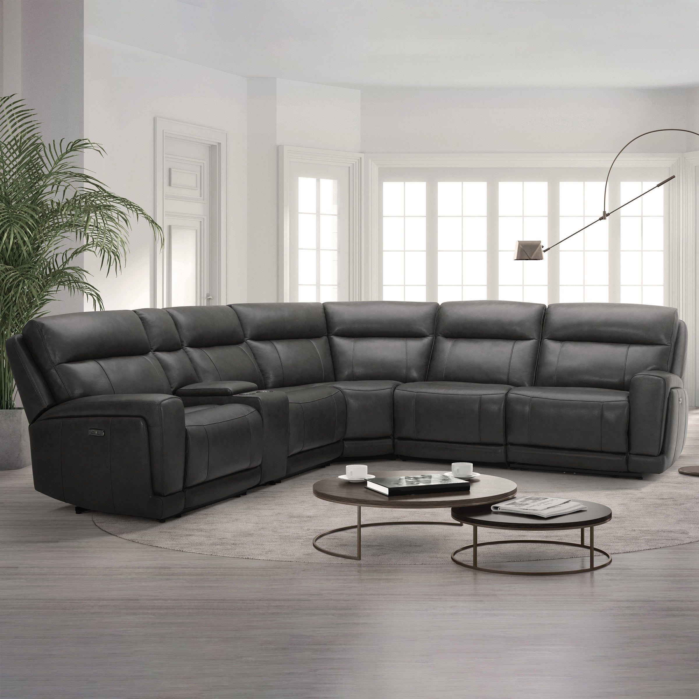 Lauretta 6-Piece Leather Power Reclining Sectional with Power Headrests