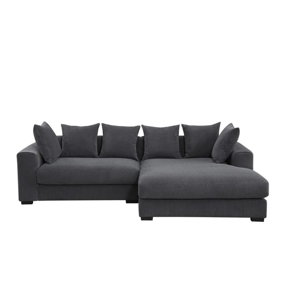 Solid Print L Shaped Sectional Sofa with Pillows, Dark Gray