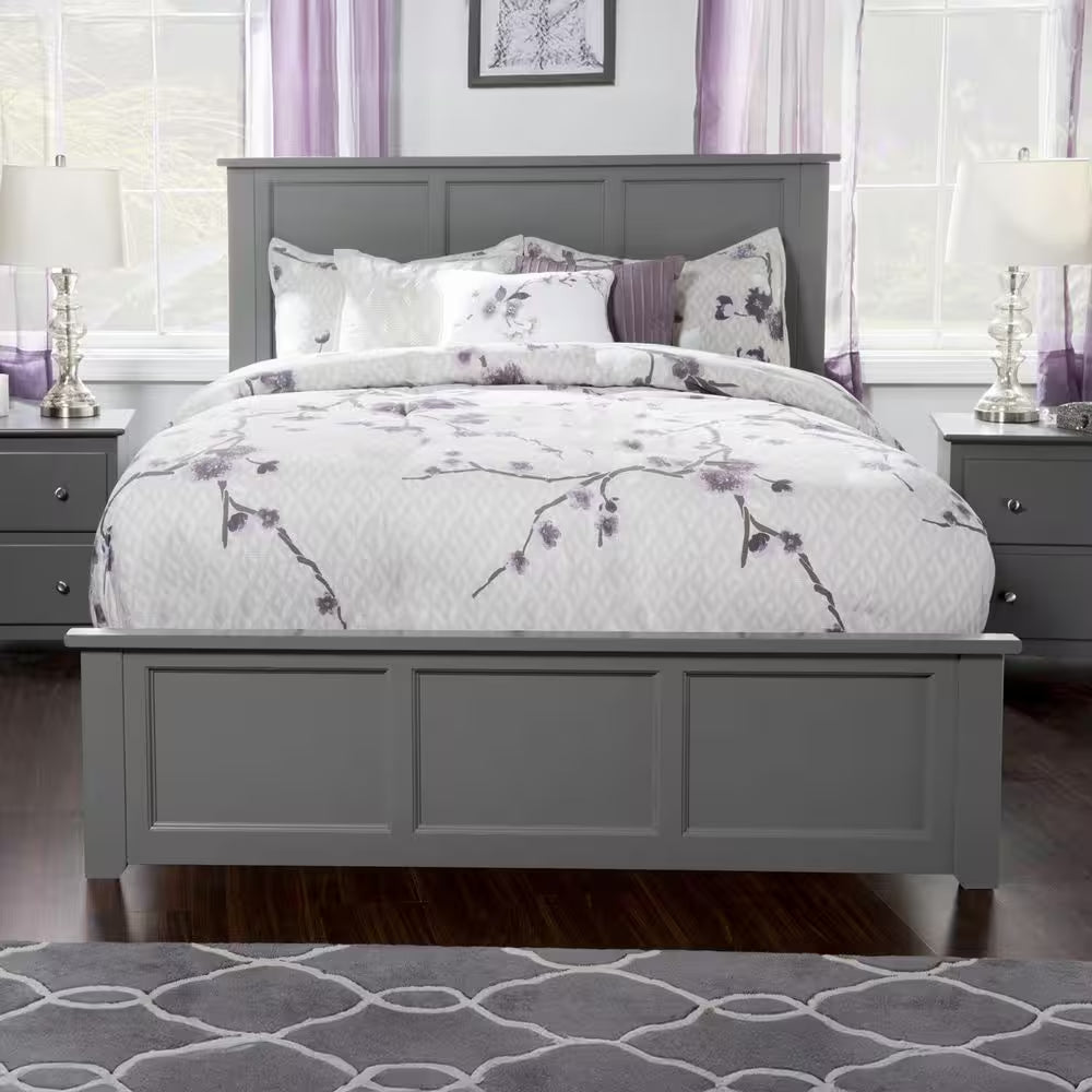 Madison Gray Solid Wood Frame King Size Storage Platform Bed with Matching Footboard with 2 Bed Drawers
