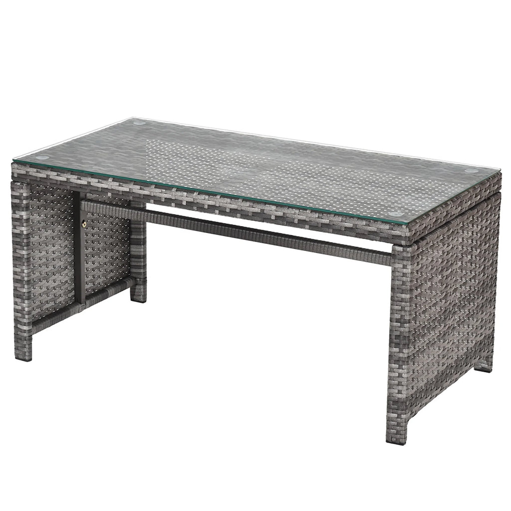 4PCS Patio Rattan Furniture Set Conversation Glass Table Top Cushioned