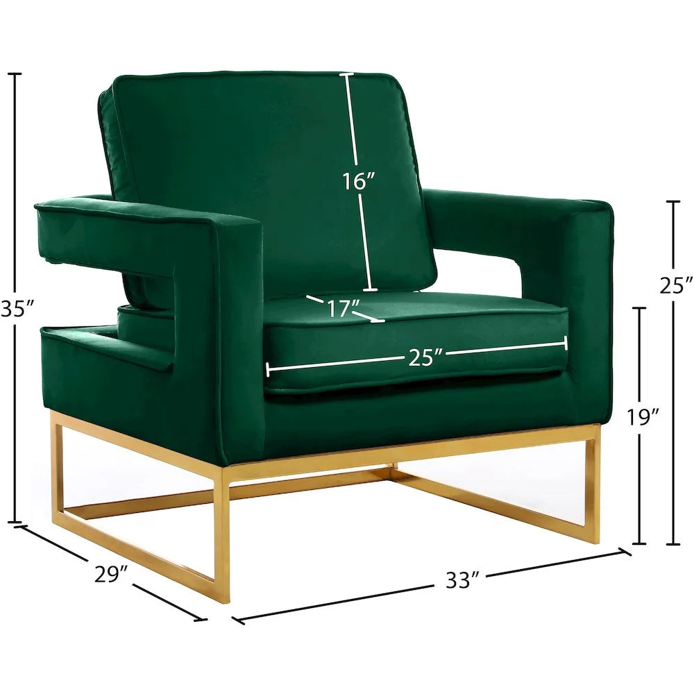 Noah Green Velvet Accent Chair with Gold Iron Base