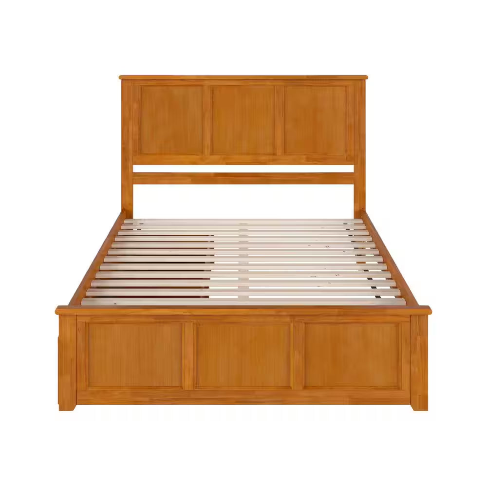 Madison Light Toffee Natural Bronze Solid Wood Frame Queen Platform Bed with Matching Footboard and Storage Drawers