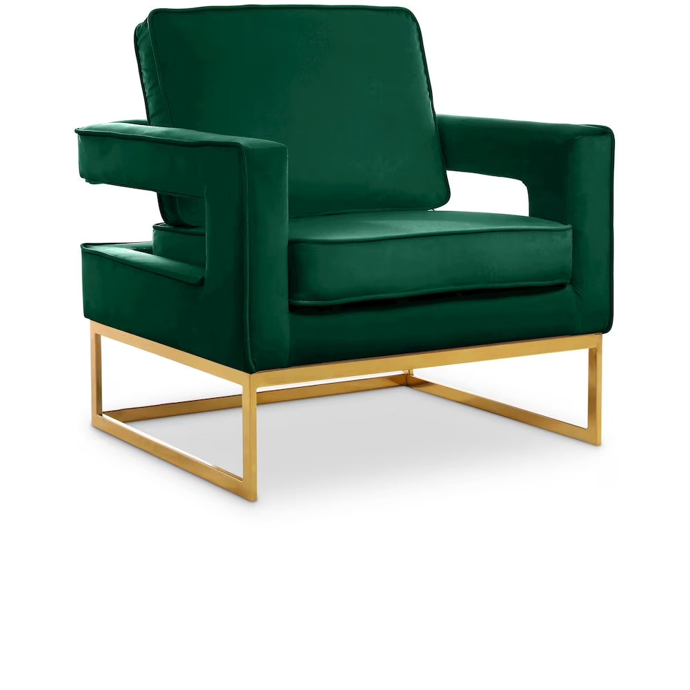 Noah Green Velvet Accent Chair with Gold Iron Base