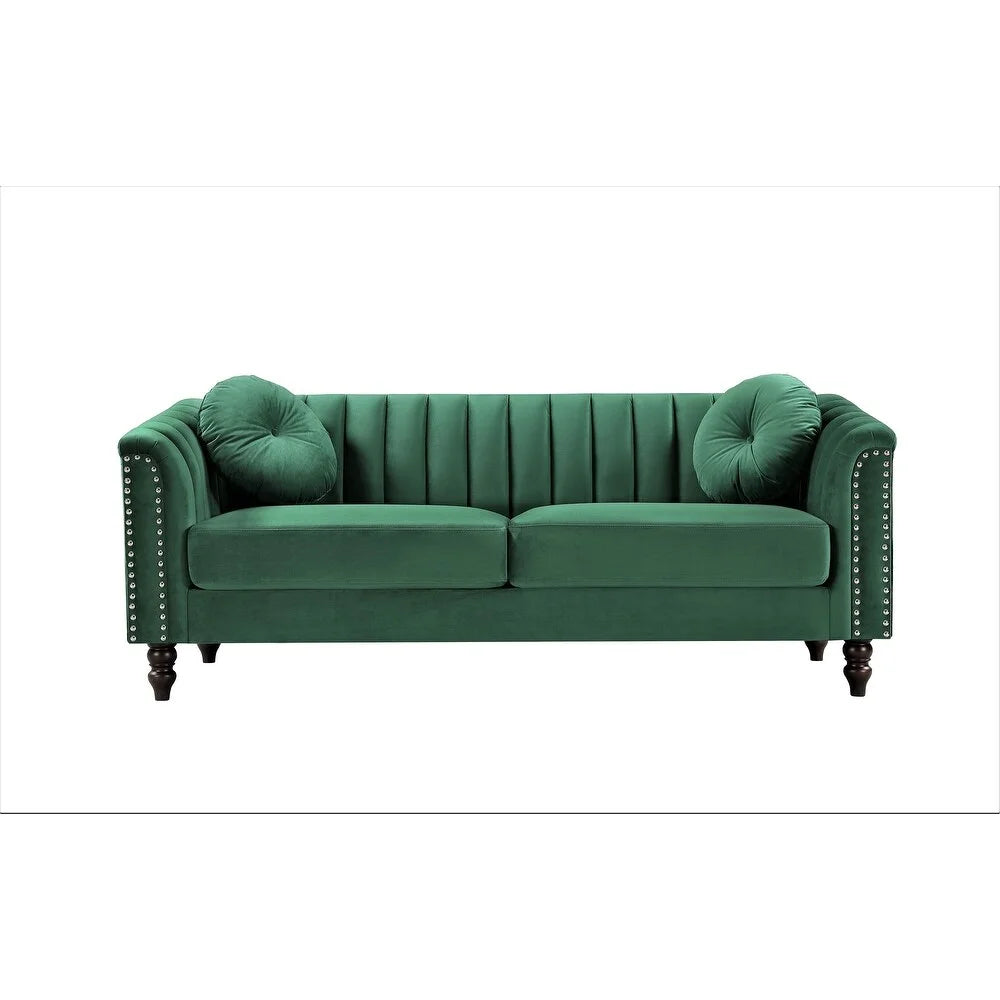Hills Tufted Back Nailhead 75.2" Sofa-Green