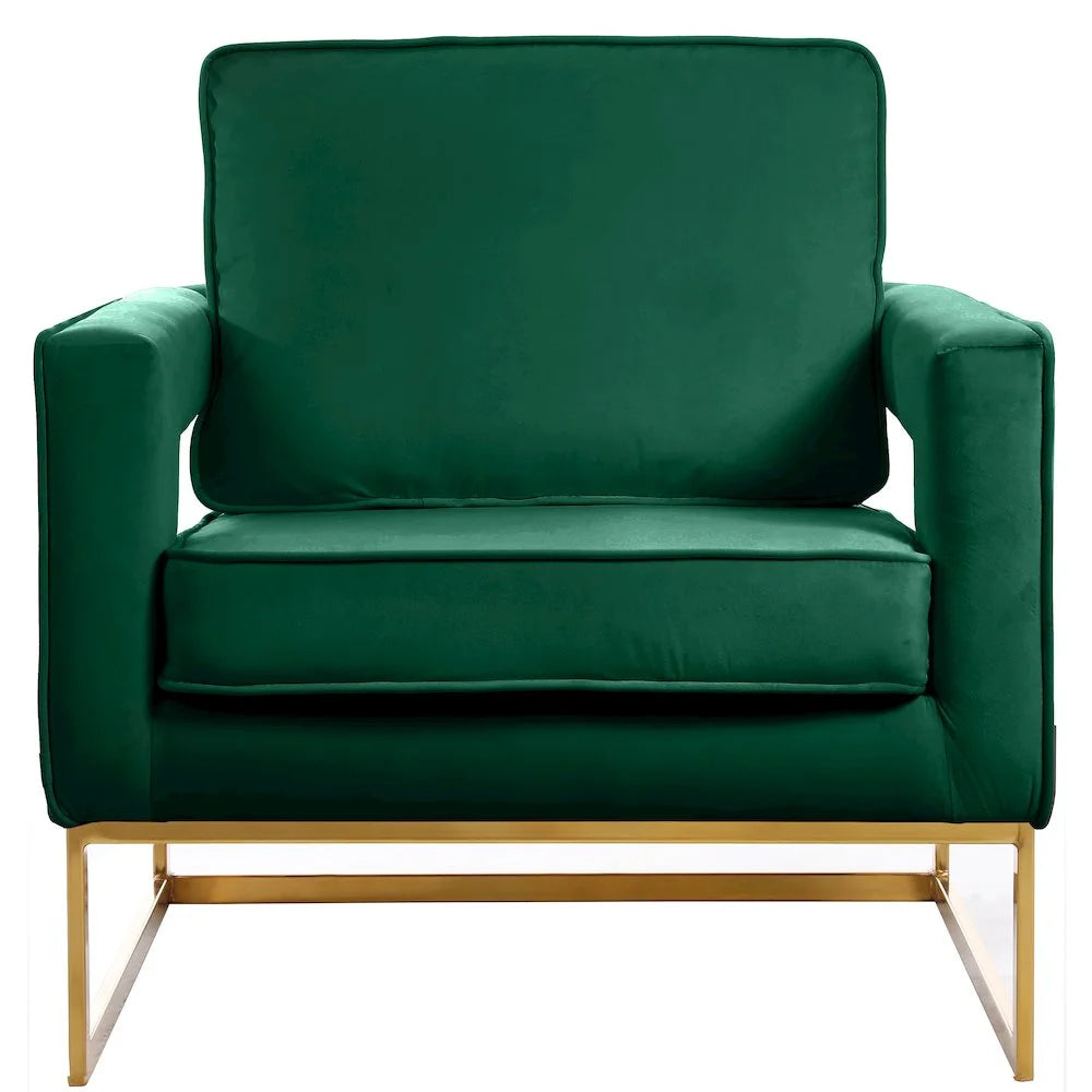 Noah Green Velvet Accent Chair with Gold Iron Base
