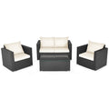 4PCS Patio Rattan Furniture Set Cushioned Sofa Chair Coffee Table off White
