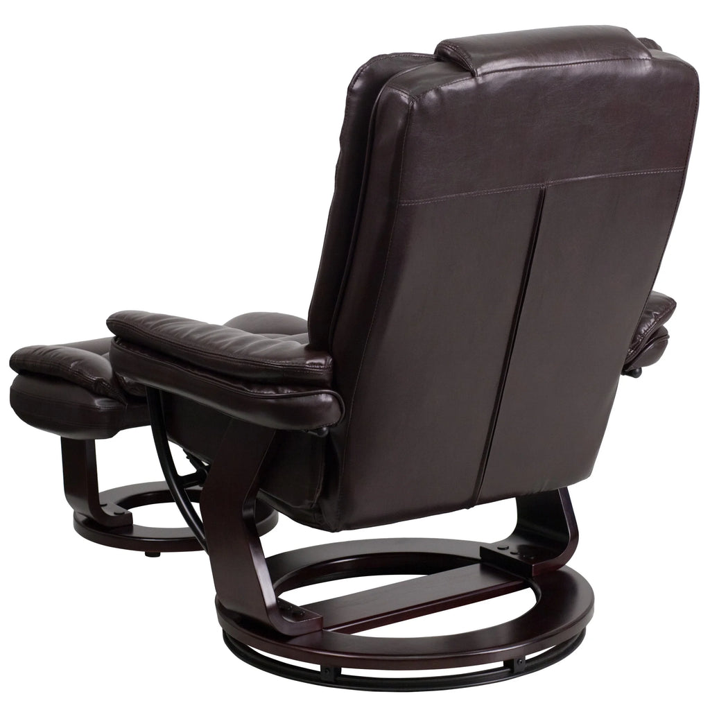 Bali Leathersoft Upholstered Recliner with Ottoman, Arms, and Headrest, Brown