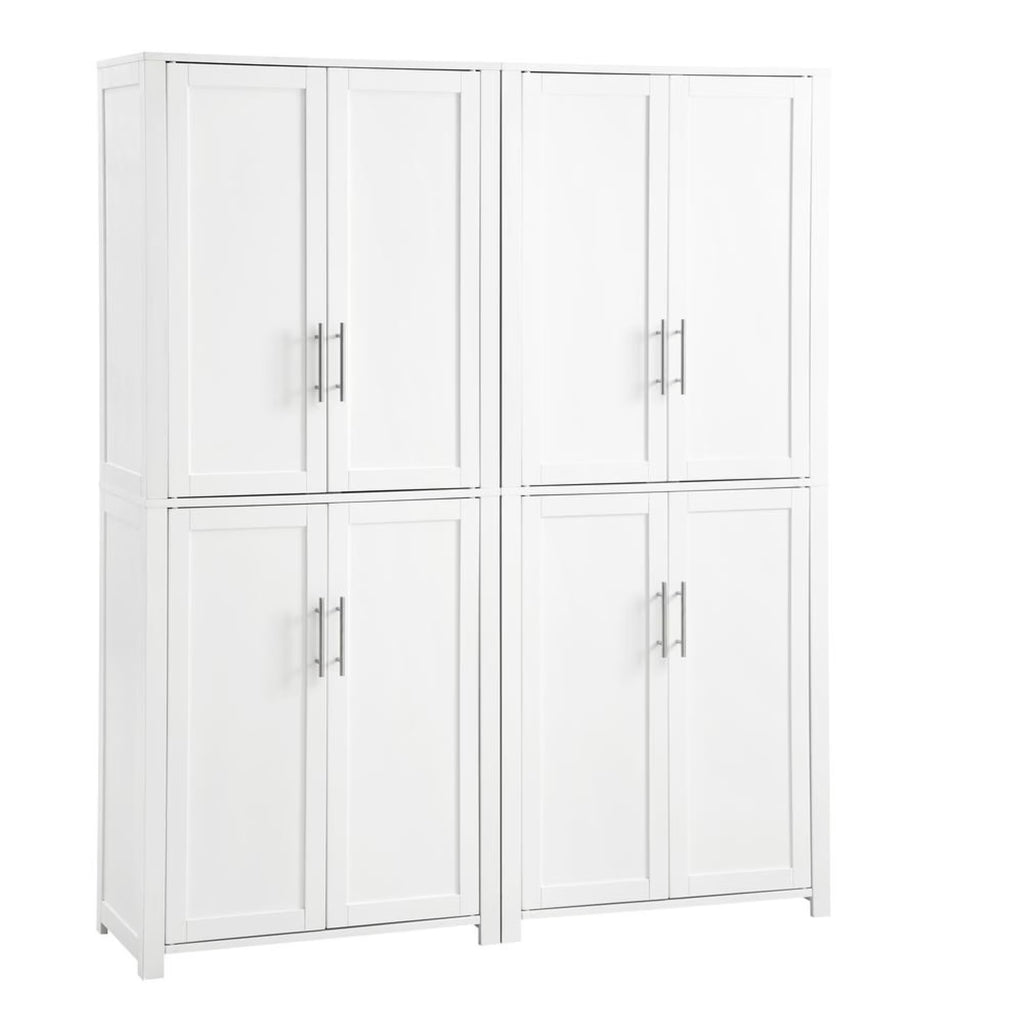 Savannah Transitional Tall Wood Pantry in White (Set of 2)