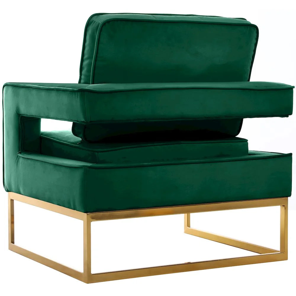 Noah Green Velvet Accent Chair with Gold Iron Base
