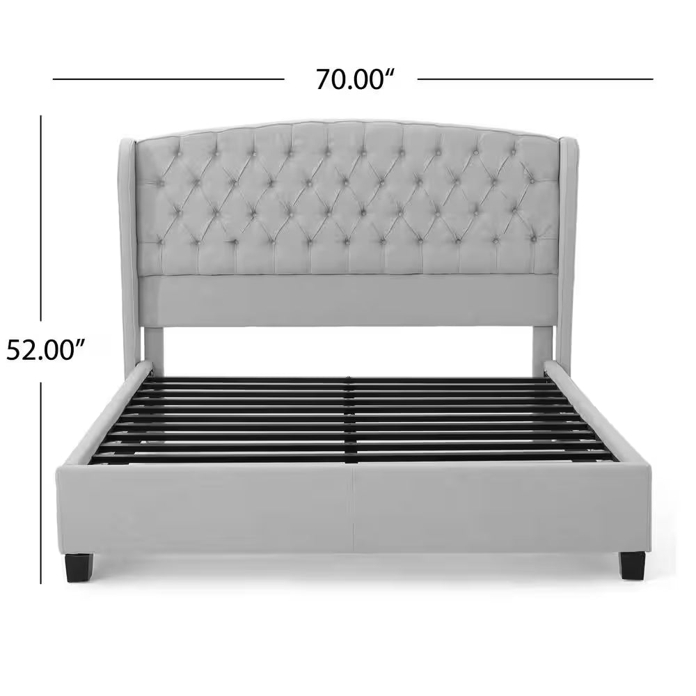 Light Gray Fully Upholstered Fabric Queen Bed Set