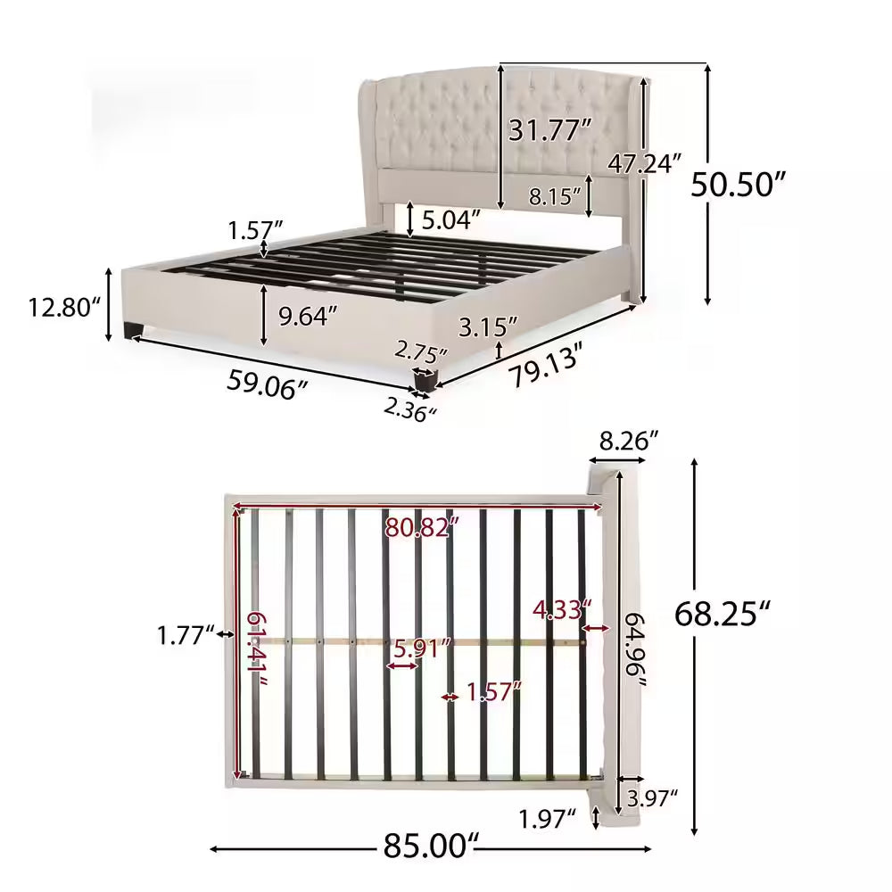 Ivory Fully Upholstered Fabric Queen Bed Set