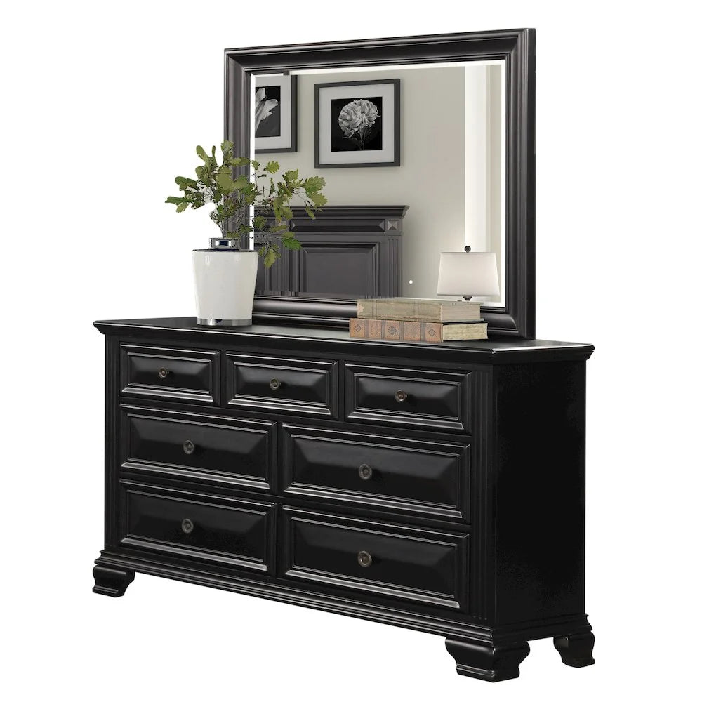 Renova Vintage Black 7-Drawer Dresser with Mirror