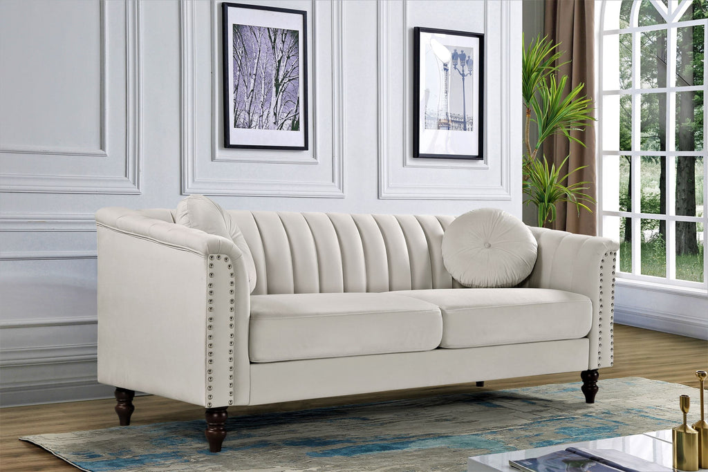Hills Tufted Back Nailhead 75.2" Sofa-Ivory