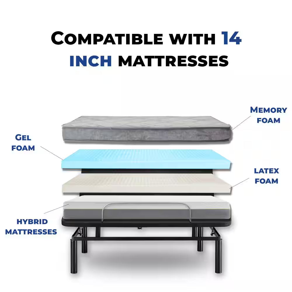 Black, Twin XL, Height Electric Adjustable Bed Frame Base with Wireless Remote Control